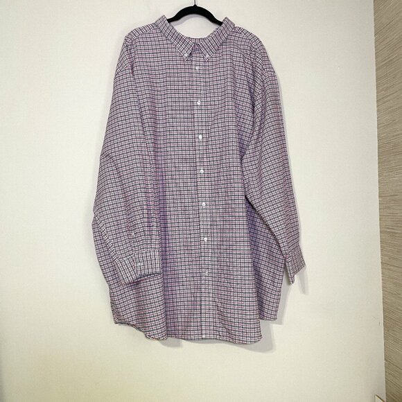 Men's 22 35/6 Tall KS Signature Red & Blue Plaid Long Sleeve Button Down Shirt - Picture 1 of 12